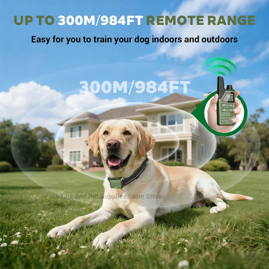 984Ft/300M Electric Dog Training Collar Remote Control Waterproof Pet BehaviorFor 10-120lbs Puppy With Shock Vibration