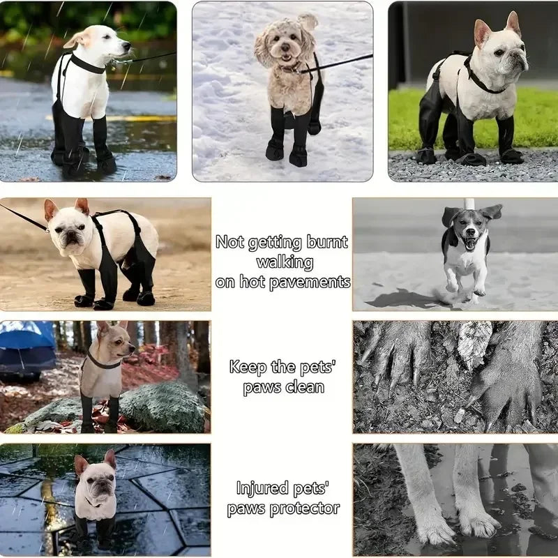 Pet Dog Shoes Waterproof Adjustable Dog Boots Rain Day Pet Breathbale Shoes for Outdoor Walking Soft French Bulldog Paws Protec